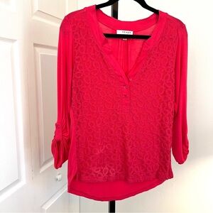 Kenar Hot Pink Lace Front Blouse Top Size Medium
